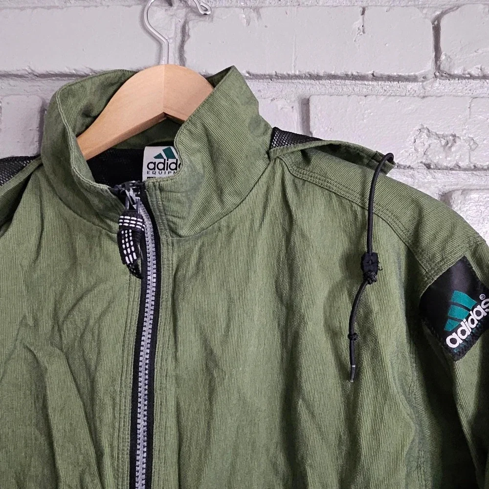 Vtg Adidas Equipment Anorak Jacket Olive Green‎ Half Zip Hooded Mens Medium 90s